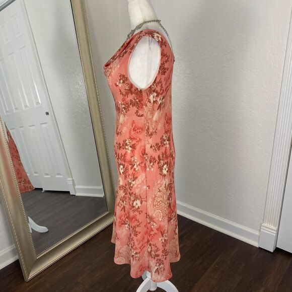 Orange Pink Garden Fairy Cottage Core Cowl Neck Flower Midi Dress USA Made S - Picture 3 of 7
